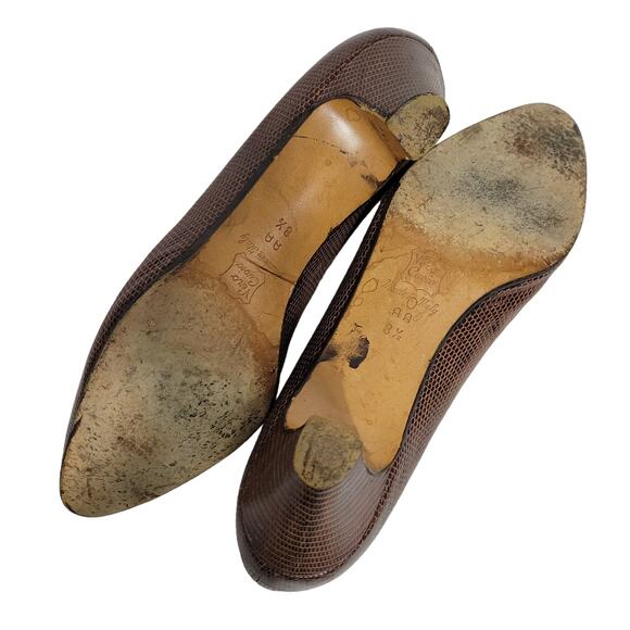 Vintage Bottega Veneta Heels Brown Pump Snakeskin Embossed Leather 8.5 AA Narrow - Picture 15 of 15
